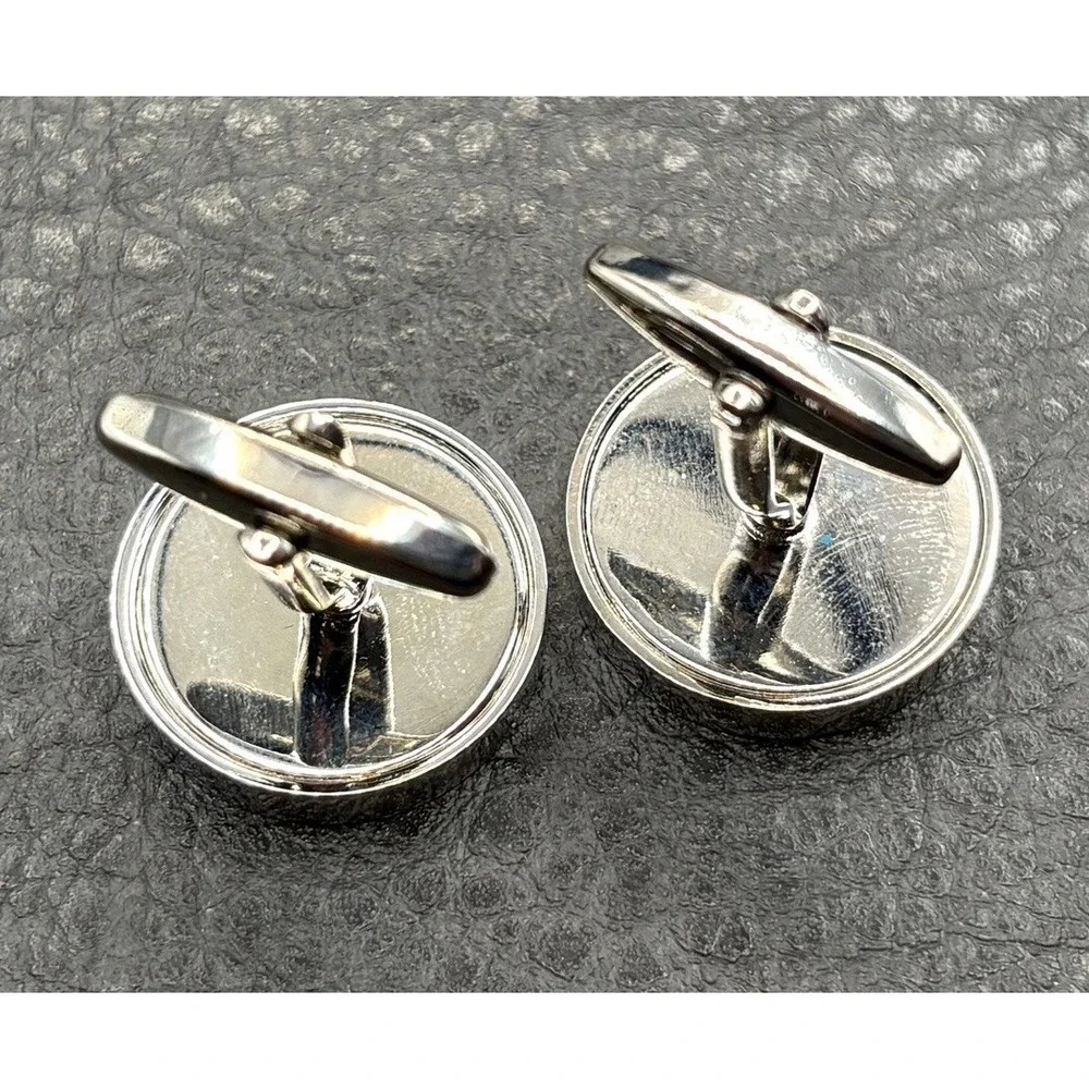Novelty Round Photo Picture Cufflinks Silver Tone